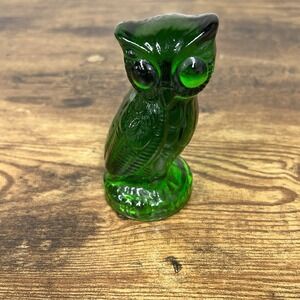 Vintage MCM Mosser Green Glass Owl Figure Paperweight